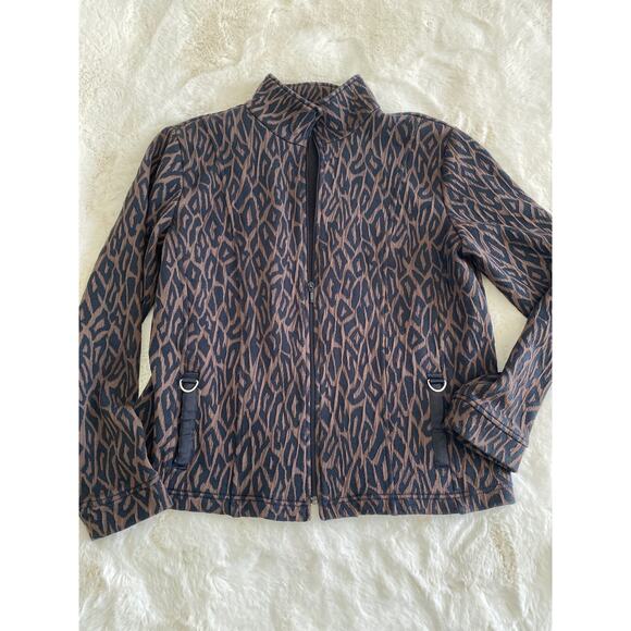 Rafael Sport Animal Print Brown Black Full Zip Stretch‎ Leisure Jacket Sz L - Picture 3 of 9